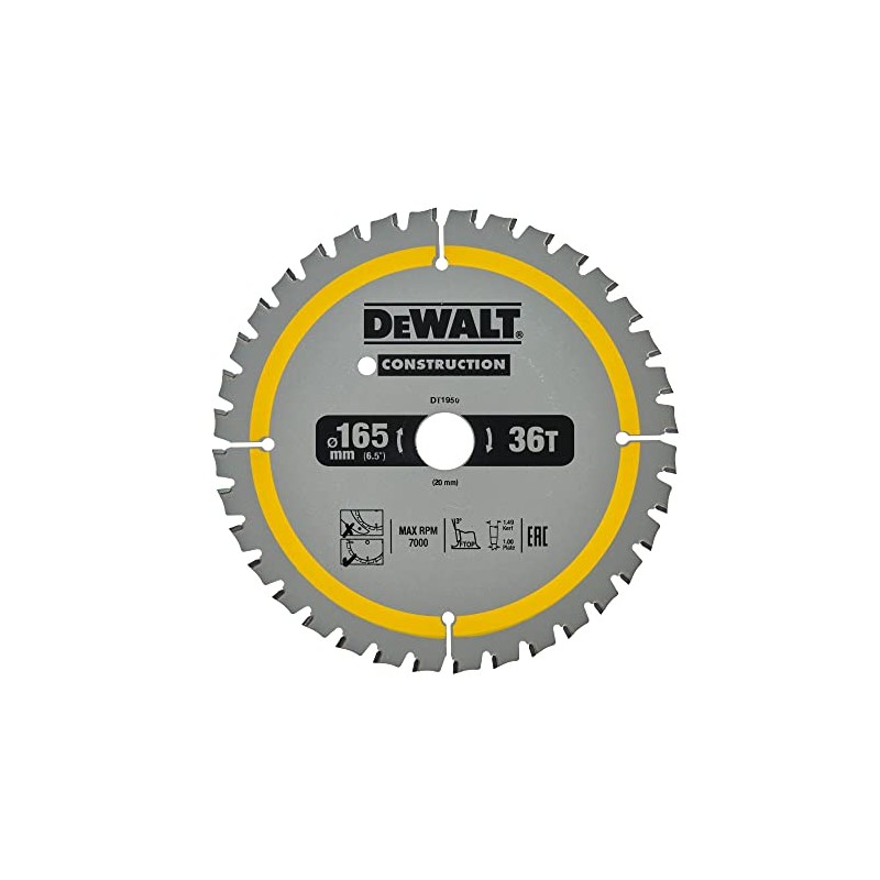 DeWalt DT1950-QZ Construction Circ Saw Blade, Yellow, 165 x 20