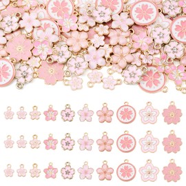 Boutigem - Colgantes de flores esmaltadas con flores de primavera, coloridos tulipán, sakura, flor de cerezo, margarita, metal rosa, adornos colgantes para manualidades, joyería, Esmalte, No es una