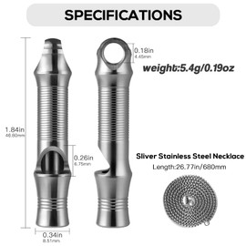 TISUR Titanium Emergency Keychain Necklace Whistle,EDC Safety Whistles for Women and Kids,Loud up to 120db, Survival Whistles for Hiking,Camping,Pets Training (2pcs Silver)