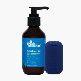 Starter Set, Fresh Peaches Toilet Paper Gel, Wet Wipe Alternative, 4.4oz Home bottle and 20ml Pocket bottle, Equivalent to ~285 Wipes - Color: 4.4oz Bottle + Blue Pocket Set