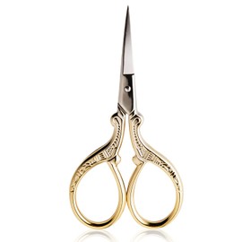 BIHRTC Tijeras de bordado de 3.6 pulgadas, tijeras pequeñas de costura de acero inoxidable, tijeras clásicas, herramientas de bricolaje, costura, tijeras para manualidades, costura, obras de arte, uso diario, tijeras doradas
