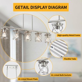 mavcadonf Kitchen Island Light, 5-Light Dining Room Lighting Fixtures Hanging, Farmhouse Linear Pendant Light for Kitchen Island Table Living Room with Adjustable Rods, Brushed Nickel