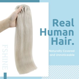 Fshine Real Hair Extensions Clip White Blonde 40 cm 16 Inches Remy Hair Extensions Real Hair Clip 120 g Full Head Double Wefts 100% Remy Real Hair Extensions Clip 7 Pieces #1000