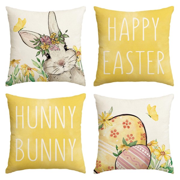 AVOIN colorlife Happy Easter Hunny Bunny Yellow Throw Pillow Covers,