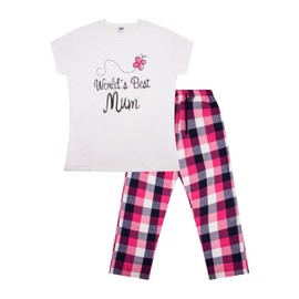 Womens World's Best Mum Ladies Long Pyjamas Sizes 8 to 22 UK (18-20) White