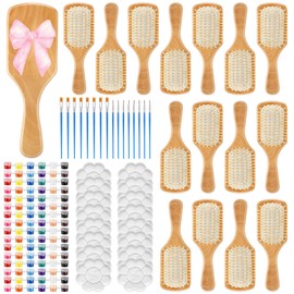 Meanplan 16 Set DIY Wooden Hairbrush Painting Kits Make Your Own Hair Brush Hand-Painted Hairbrush Night Party Supplies with Paint Brush and Palette for DIY Gift Party Crafts (Square)