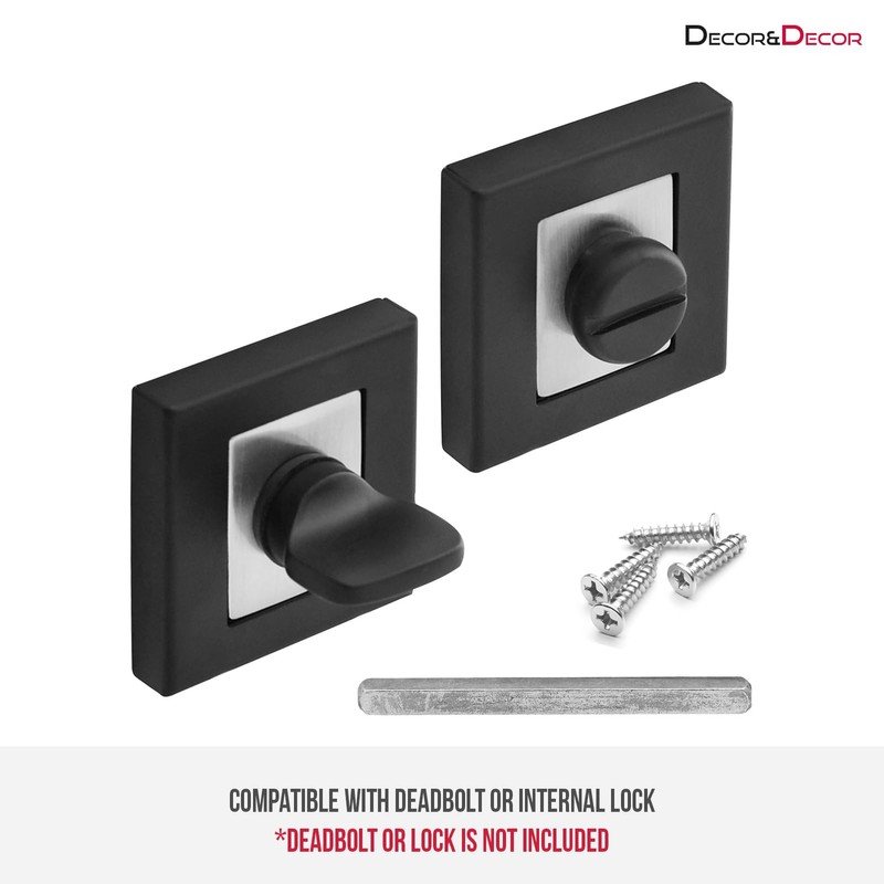 DecorAndDecor Square Escutcheon Thumb Turn Key Rose (Black/Chrome WC Thumb