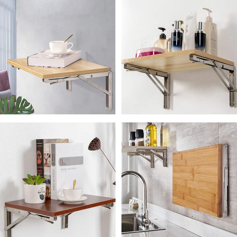 YUMORE Folding Shelf Bracket 14",Heavy Duty Stainless Steel Collapsible Shelf-Bracket