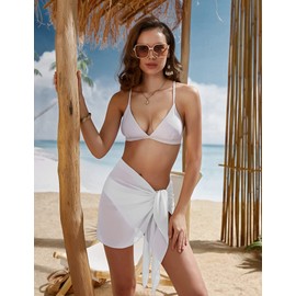 Ekouaer Womens Beach Short Sarong Sheer Chiffon Cover Up Soild Color Swimwear Wrap White