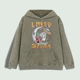 I Need Space Alien Graphic Hoodie 100% Cotton US Warehouse 6 ColorsColor: Army Green, Size: Xl