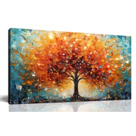 Zoyotago Large Canvas Wall Art Orange Yellow Tree Picture Modern Canvas Prints Ready to Hang for Bedroom Living Room Size 20x40