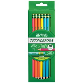 Ticonderoga Wood-Cased Pencils, Pre-Sharpened, #2 HB Soft, Neon Colors, 18 Count