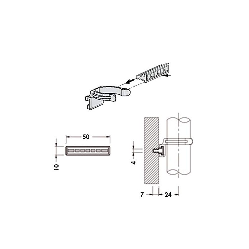 Clip for Skirting Board Foot, Fir Tail, 34 mm