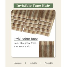 SURNEL Injected Tape in Hair Extensions 22Inch Fading to Caramel Blonde With Color Highlighted Natural Real Hair Extension Upgraded Seamless Remy Invisible Skin Weft Straight 20 Pcs 50g(#102727-22)