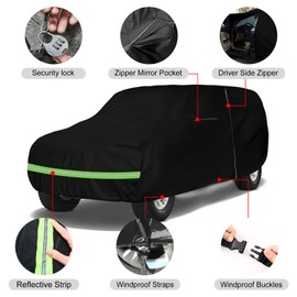 Waterproof Car Cover Replace for 1993-2010 Jeep Grand Cherokee, 6 Layers All Weather Car Cover with Zipper Door & Windproof Bands for Snow Rain Dust Protection