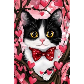 Texupday Valentine's Day Love Heart Cat Kitty Decoration Vertical Garden Flag Rustic Holiday Wedding Party Outdoor Yard Banner 12" x 18"