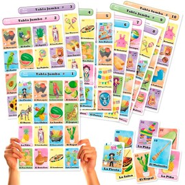 Juego mexicano de Loteria Fiesta de tamaño jumbo en español, para hasta 20 jugadores, 20 tablas de tamaño grande y cubierta completa de cartas        