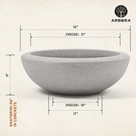 ARBORA 26" Santorini Bowl Polyresin Indoor and Outdoor Planter with Stone Blend Concrete Gray Finish - Durable, Weatherproof, Lightweight, Large Plant Pot for Patio, Garden, Deck, Entryway