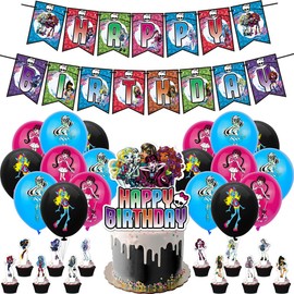Monster Birthday Party Decoration Monster Party Supplies Monster Birthday Party Decorations Balloons Cupcake Toppers Happy Birthday Banner for Children Monster Fans Pack of 32