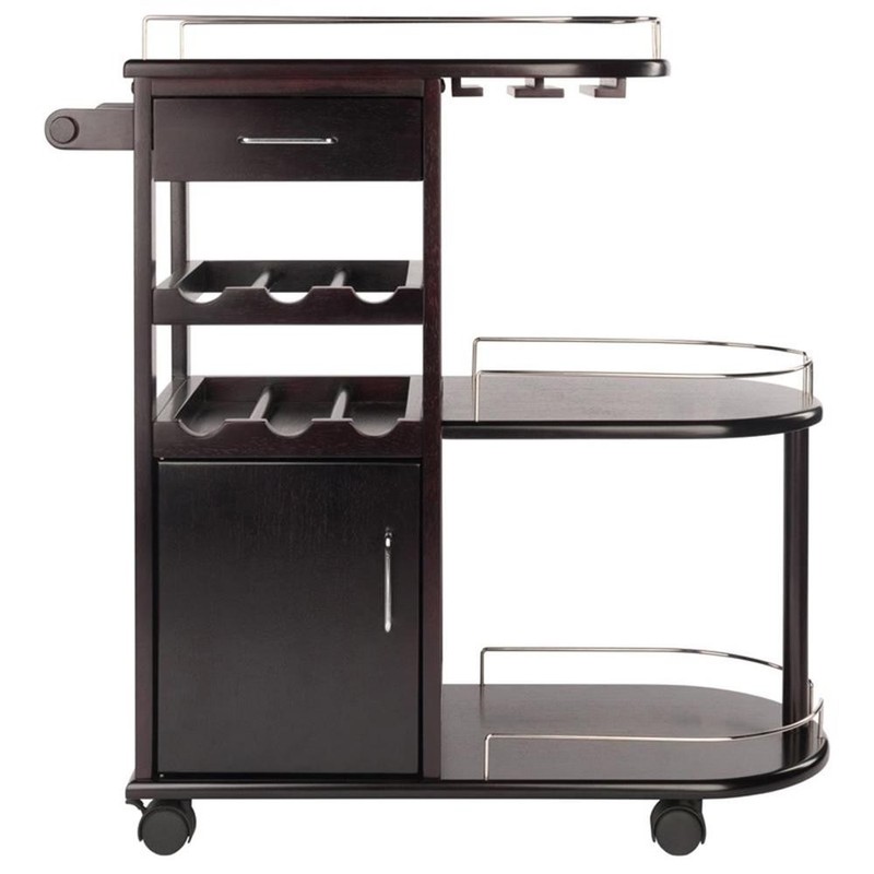 Winsome Jimmy Entertainment Transitional Solid Wood Bar Cart in Espresso