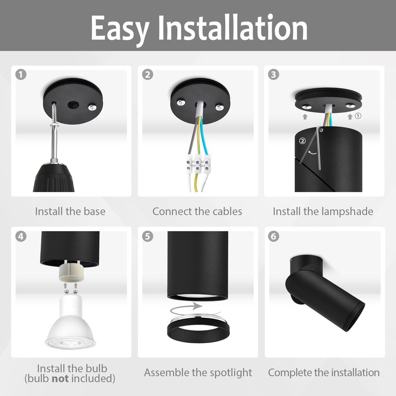 KYOTECH Set of 2 Surface-Mounted Spotlights, Black, Swivelling Surface-Mounted Spotlight