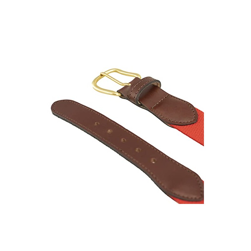 Thomas Bates Mens Elastic Surcingle Belt with Leather Tab (Red,