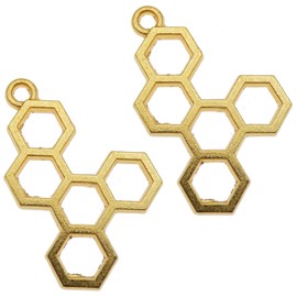 WAY DENG 40-pack Hollowed Honeycomb Charms Gold Metal Alloy Pendants Earrings Dangles Bracelets Jewelry UV Resin Craft Making Findings 1.2 by 0.7 inches