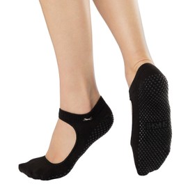 SHASHl Fashion Socks for Women – Black Fashion Socks for Girls, Classic Trim - Mary Jane Style Non Slip Pilates Socks – Grip Fashion Ankle Socks for Dance, Yoga, & Barre Socks (MD)