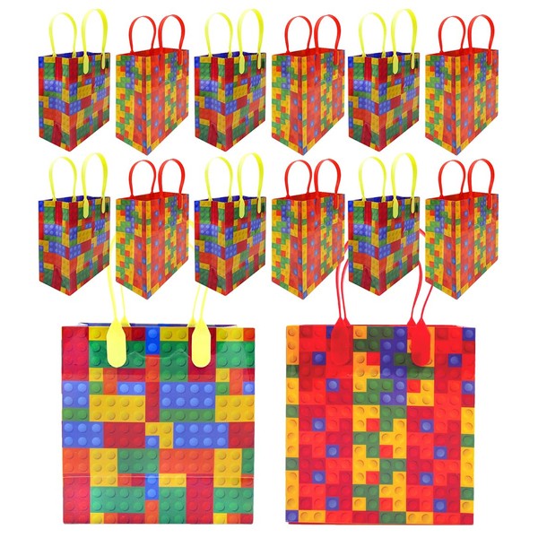 Tiny Mills Building Blocks Brick Party Favor Bags Treat Bags with Handles Birthday Party Goody Bags Candy Bags Pack of 12