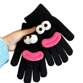 CaiYuanGJ Finger Gloves, Knitted Gloves, Touchscreen Winter Knitted Gloves, Cute Funny Five Finger Gloves, Soft and Comfortable, Adult, for Keep Warm Winter, black
