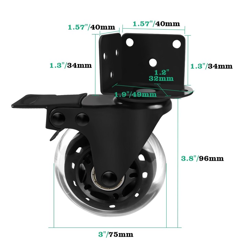 MALLLALA 3" Side Mount Industrial Casters, Heavy Duty L-Shaped Bracket