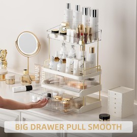 STORICANS Makeup Organizer with 2 Drawers and Removable Makeup Tray,Large Capacity Vanity Organizer,Bathroom Countertop Organizer for Cosmetics, Perfume, Skincare