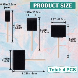 Pndeyo 4pcs 4 Sizes Foam Paint Brushes, Sponge Paintbrushes with Wooden Handle, 1" 2" 3" 4" Sponge Brushes for Painting Staining Varnishes DIY Craft Projects- Black