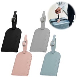 Luggage Tags Suitcase Tags 4 Pack with Privacy Protection ID Window, PU Leather Luggage Labels for Suitcases with Adjustable Strap to Prevent Accidental Grabbing