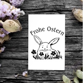 Dekolando Stamp "Frohe Oster" - Motif Stamp Cute Easter Bunny - Wooden Stamp Easter Stamp Flowers - Imprint 40 x 40 mm