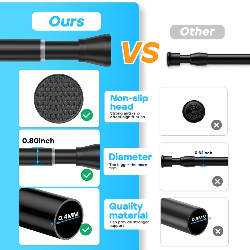 Small Tension Rod Black Spring Curtain Rod No Drilling Spring