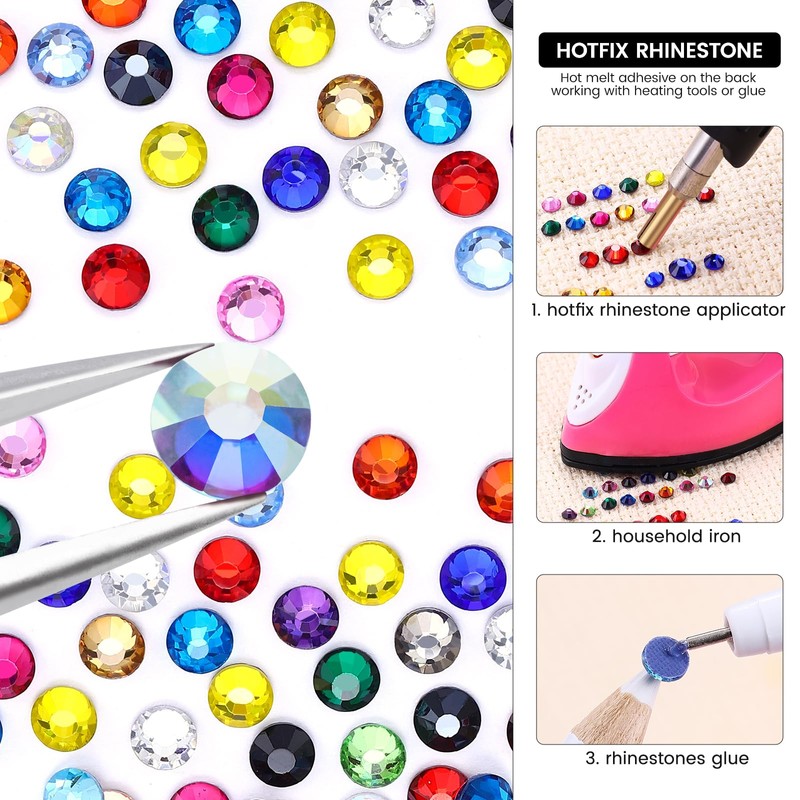 24 Colors Hotfix Rhinestones Kit, SS16 Glass Rhinestone for Bedazzling