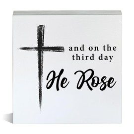 Easter Decor Easter Religious Decorations Christian Easter Wooden Sign for Home Office Table Shelf on the Third Day
