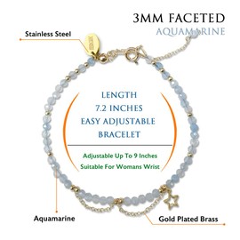 Morchic Pulsera de cuentas facetadas de 3 mm para mujer, fácil de ajustar, regalo de cumpleaños de 7 a 9 pulgadas, 22,86cm, Gema, Gema