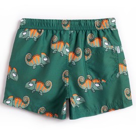 MaaMgic Small Boys' Swimming Shorts Quick-Drying Board Shorts with Mesh Lining Pockets and Adjustable Drawstring Reusable, Chameleon Green