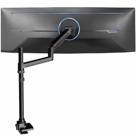 VIVO Pneumatic Arm Single Ultrawide Monitor Extra Tall Desk Mount for Up to 49 inch Screens, Heavy Duty Clamp, Holds Ultra Wides Up to 44 lbs, Black, STAND-V110K