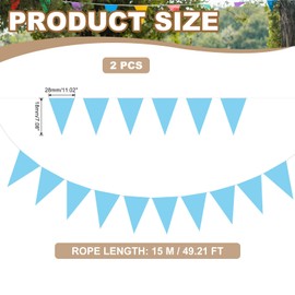 PATIKIL 49ft Pennant Banner Flags, 2 Pcs Felt Fabric Pennant Flags String Triangle Flag Banner Bunting Garland for Carnival Wedding Birthday Party Decorations, Light Blue