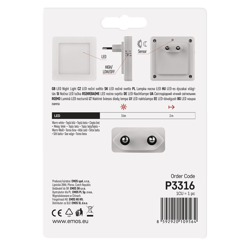 EMOS LED Night Light Socket with Twilight Sensor and Switch,