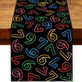 Heyfary Funny 6 7 Meme Table Runner Rainbow Colorful 67 Six Seven Birthday Party Decoration Home Kitchen Dining Room Table Decor