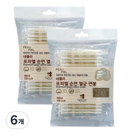 Necla Popiel pure cotton sterilized swabs, 100 pieces, 6 pcs / 네클라 포피엘 순면 멸균 면봉, 100개입, 6개