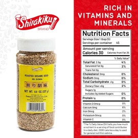 Shirakiku Roasted Sesame Seeds (IRI GOMA) | Perfect for Salad, Sushi, and Noodles Topping | Toasted Sesame Seeds with an Enticing Aroma, Flavor, and Crunch, 8 Oz - (Pack of 1)