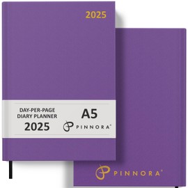 Pinnora Diary 2025 A5 Day Per Page, Mauve Year Planner Organiser Diary 2025 Day Per Page, 2025 Planner, Home, School & Office, Hard Back 2025 Diaries, A5 & A4 2025 Diary in Day Per Page & Week To View