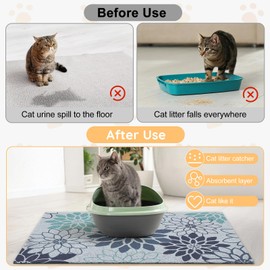 Hedgeink Large Cat Litter Mat Soft Litter Trapping Mat with Non-slip Bottom Litter Box Mat Waterproof Cat Food Mat Easy to Clean Pet Mat for Kitty