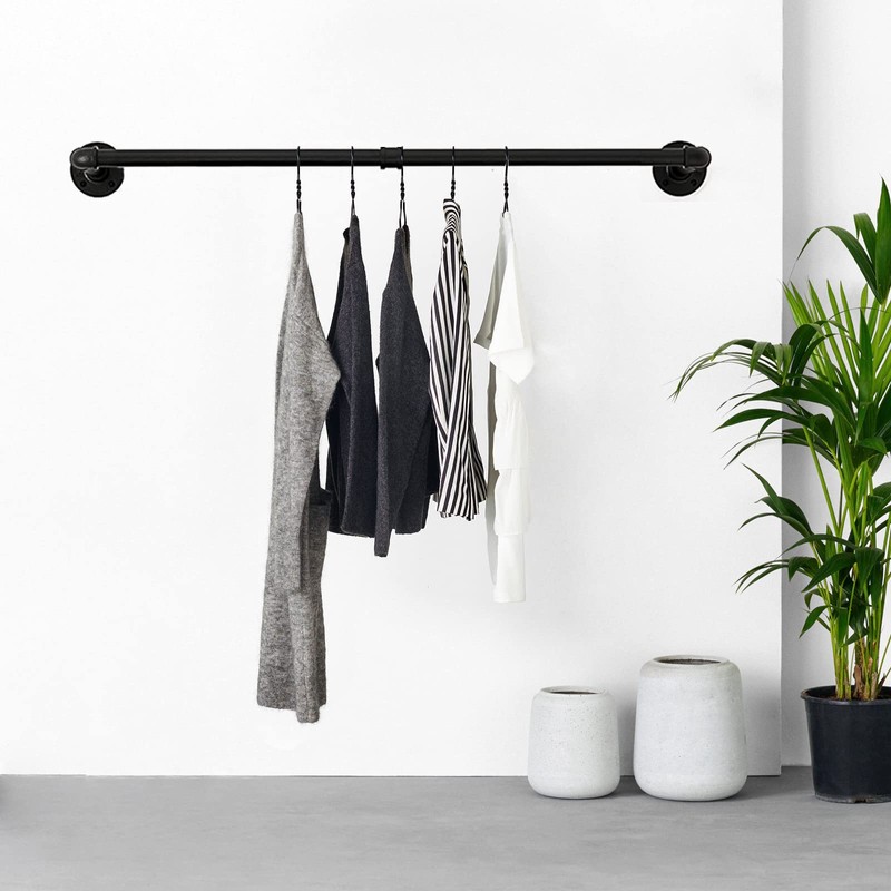 Fobule 48” Wall Mounted Clothes Rack, Industrial Pipe Black Iron