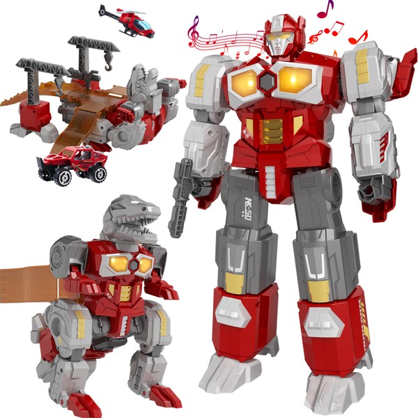 Transforming Toys - Dinosaur Robot Action Figures - Magnetic Assembling Robot Toys for Kids All-in-One Design Transforming Animals, Robots, Military Base Including Battle Guns, Cars, Airplane Models